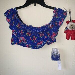 Vera Bradley Floral Bouquet Flounce Bikini Top Cobalt Blue
